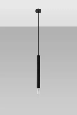 Best Sollux Hängeleuchte Schwarz Zylinder Ø 4 cm schmal Metall Glas