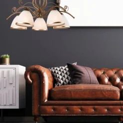 Clearance Lamkur Hängeleuchte Shabby Braun antik Metall 5-flammig