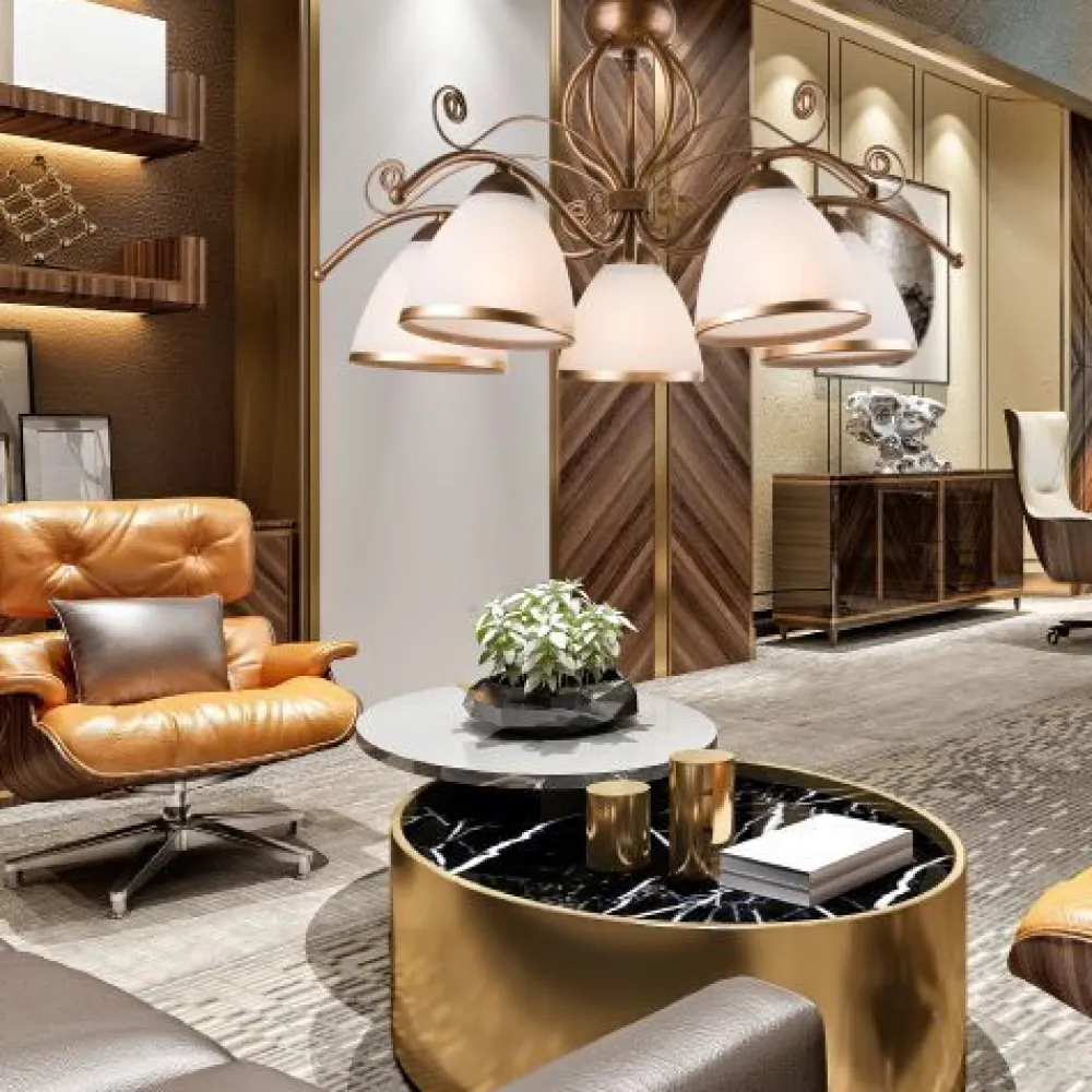 Clearance Lamkur Hängeleuchte Shabby Braun antik Metall 5-flammig