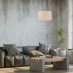 New Lamkur Hängeleuchte Stoff Ø 35 cm rund E27 in Gold verstellbar