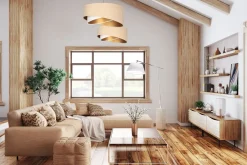 New BPS Koncept Hängeleuchte Stoff Beige Gold E27 rund Ø 50 cm Velours Optik