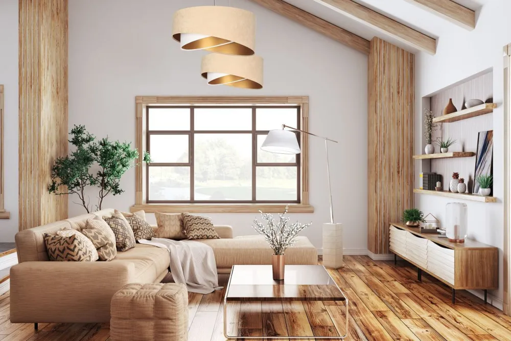 New BPS Koncept Hängeleuchte Stoff Beige Gold E27 rund Ø 50 cm Velours Optik