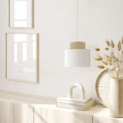 Clearance TK Lighting Hängeleuchte Stoff Jute E27 Ø 20 cm H: max. 160 cm Weiß Natur