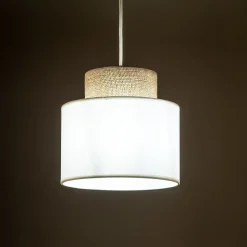 Clearance TK Lighting Hängeleuchte Stoff Jute E27 Ø 20 cm H: max. 160 cm Weiß Natur