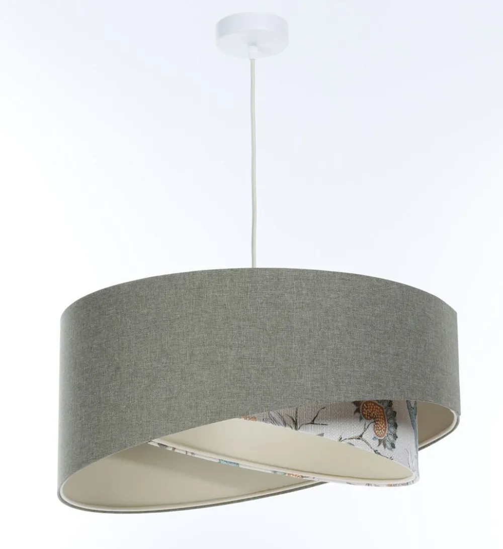 Online BPS Koncept Hängeleuchte Stoff rund D: 50 cm E27 Grün Weiß Floral