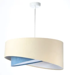 BPS Koncept Hängeleuchte Stoff Velours Optik rund Ø 50 cm E27 Creme Blau* Hängelampen|Bürolampen