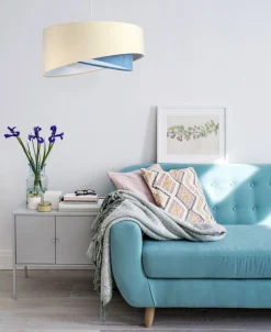 BPS Koncept Hängeleuchte Stoff Velours Optik rund Ø 50 cm E27 Creme Blau* Hängelampen|Bürolampen