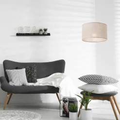 Online Lamkur Hängeleuchte Stoffschirm Ø 35 cm Beige verstellbar E27