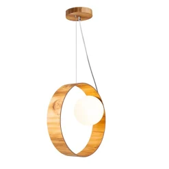 New Elstead Hängeleuchte Teak Holz Furnier Glas Ø 35 cm Ring E27