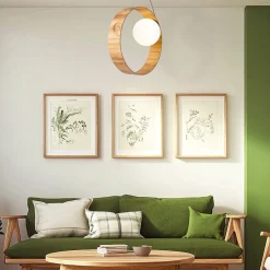 New Elstead Hängeleuchte Teak Holz Furnier Glas Ø 35 cm Ring E27