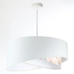 BPS Koncept Hängeleuchte Weiß Creme E27 rund Ø 50 cm Stoff Velours Optik