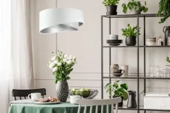 BPS Koncept Hängeleuchte Weiß Grau Silber E27 rund D: 50 cm Stoff* Hängelampen|Bürolampen