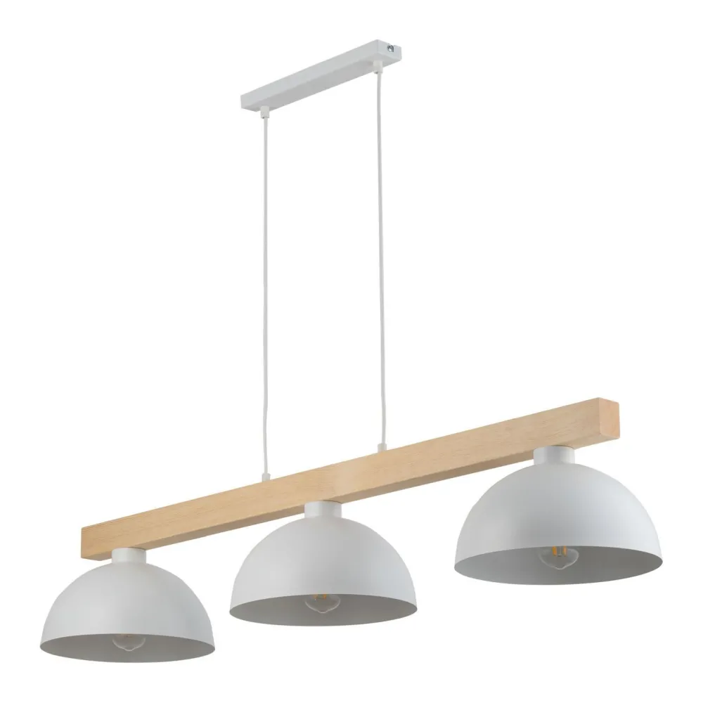 Clearance TK Lighting Hängeleuchte Weiß Metall Holz 3-flammig 118 cm breit E27
