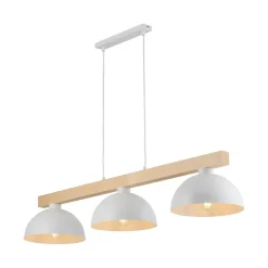 Clearance TK Lighting Hängeleuchte Weiß Metall Holz 3-flammig 118 cm breit E27