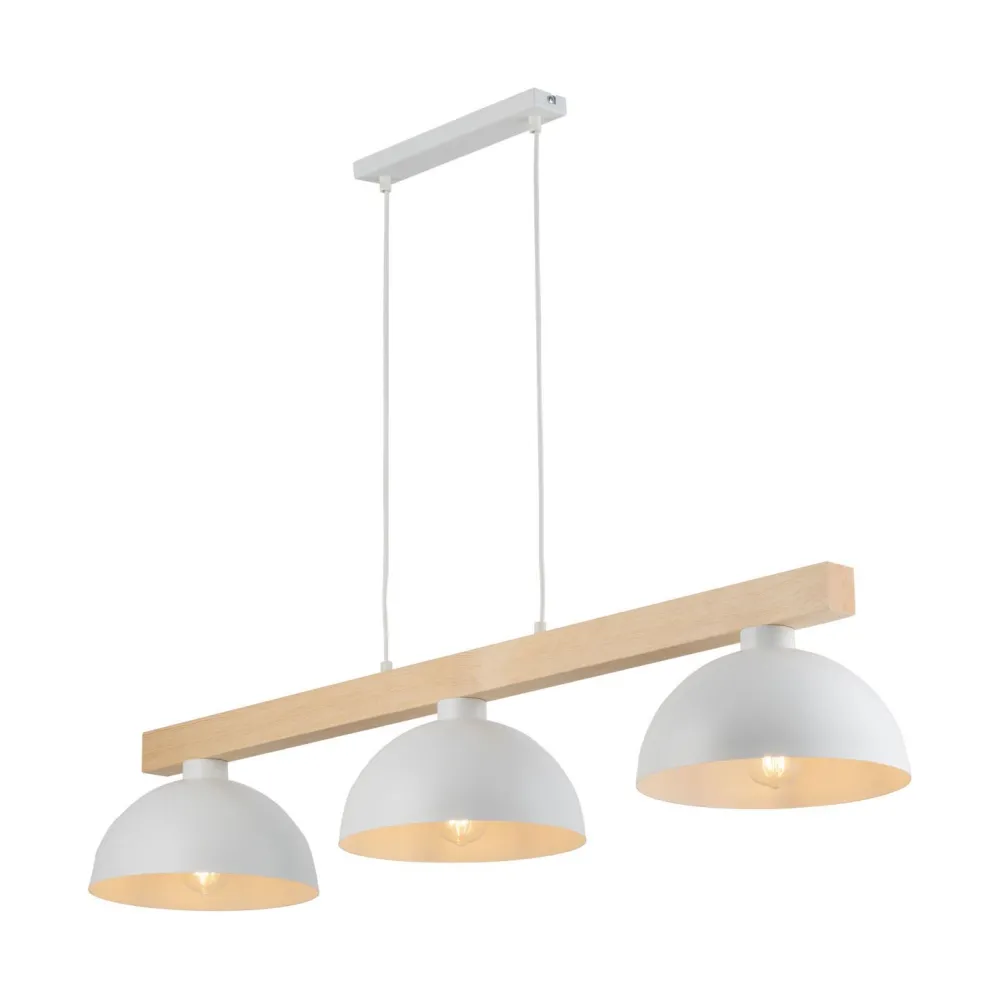 Clearance TK Lighting Hängeleuchte Weiß Metall Holz 3-flammig 118 cm breit E27