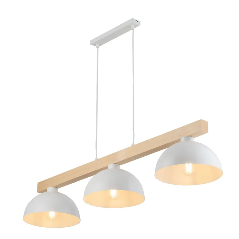 Clearance TK Lighting Hängeleuchte Weiß Metall Holz 3-flammig 118 cm breit E27