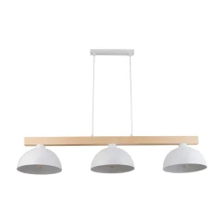 Clearance TK Lighting Hängeleuchte Weiß Metall Holz 3-flammig 118 cm breit E27