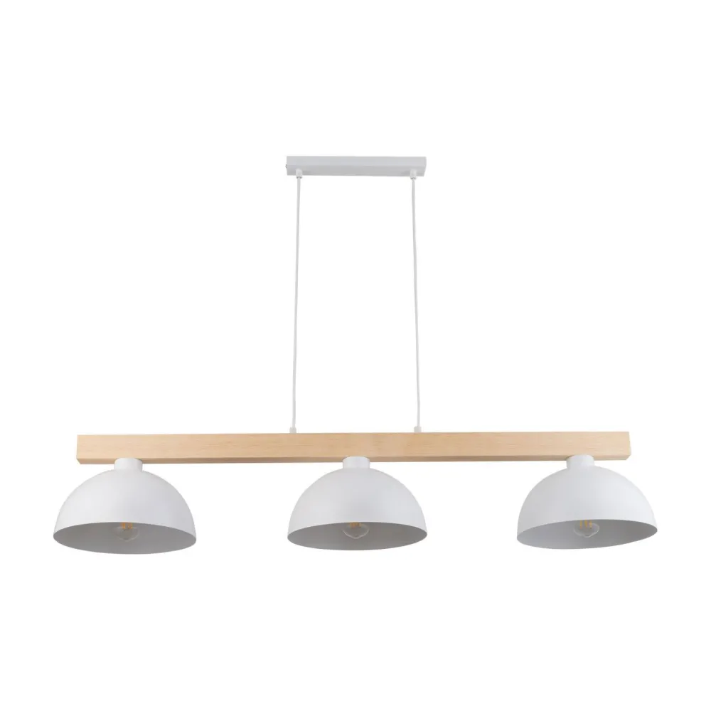 Clearance TK Lighting Hängeleuchte Weiß Metall Holz 3-flammig 118 cm breit E27