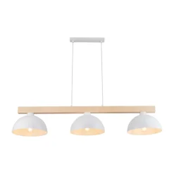 Clearance TK Lighting Hängeleuchte Weiß Metall Holz 3-flammig 118 cm breit E27