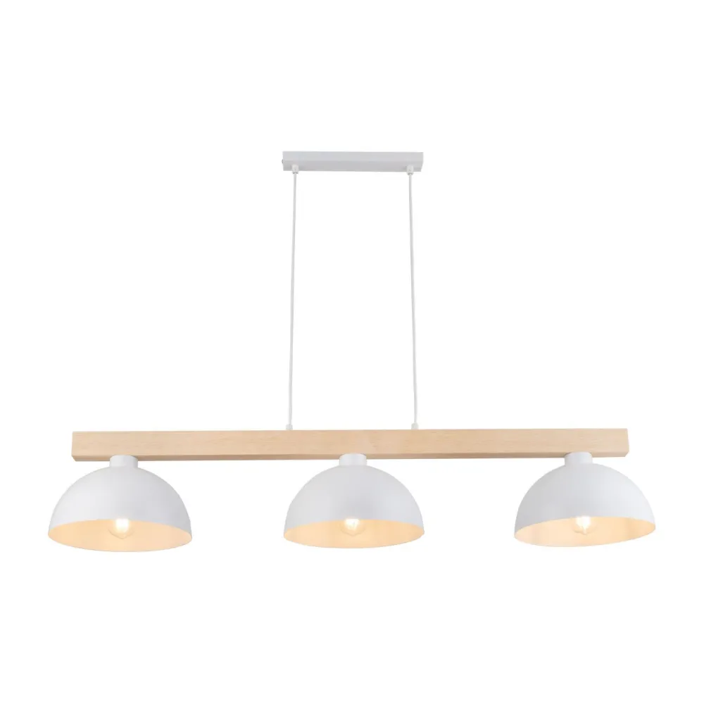 Clearance TK Lighting Hängeleuchte Weiß Metall Holz 3-flammig 118 cm breit E27