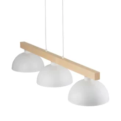 Clearance TK Lighting Hängeleuchte Weiß Metall Holz 3-flammig 118 cm breit E27