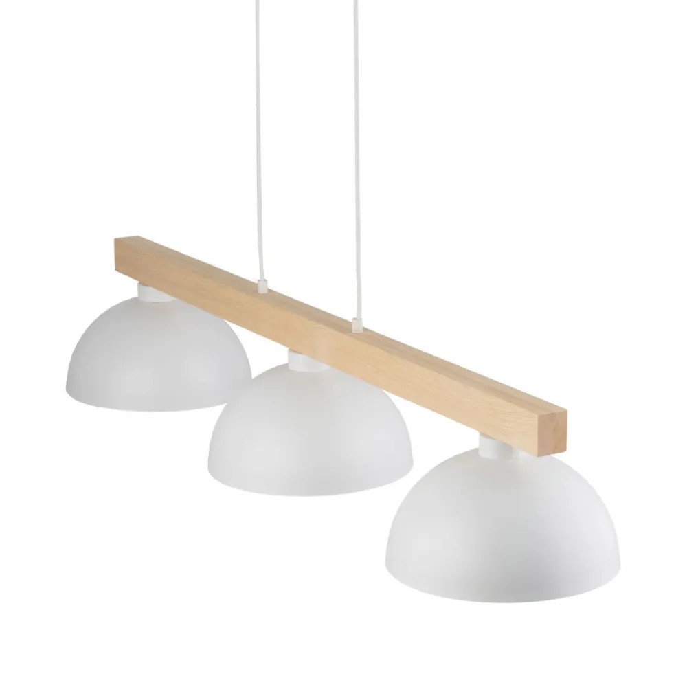 Clearance TK Lighting Hängeleuchte Weiß Metall Holz 3-flammig 118 cm breit E27