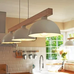 Clearance TK Lighting Hängeleuchte Weiß Metall Holz 3-flammig 118 cm breit E27