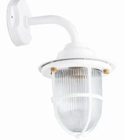 Best Lido Hoflampe Weiß E27 Messing Riffelglas IP64 Maritim SANTORIN