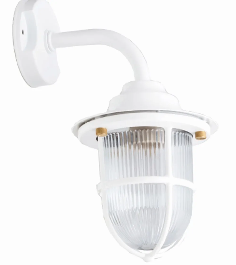 Best Lido Hoflampe Weiß E27 Messing Riffelglas IP64 Maritim SANTORIN