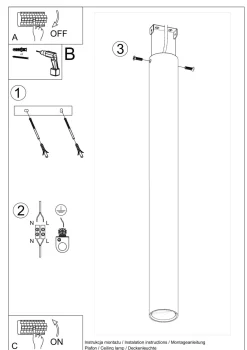 Sollux Hohe Deckenlampe Weiß 60 cm Ø 6 cm schmal GU10* Küchenlampen|Moderne Lampen