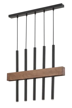 Best Sigma Holz Pendelleuchte Schwarz Metall wohnlich G9 Zylinder