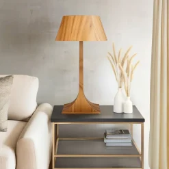 New Elstead Holz Tischlampe Modern Holz 53 cm Teak Furnier E27