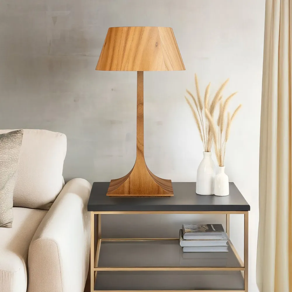 New Elstead Holz Tischlampe Modern Holz 53 cm Teak Furnier E27