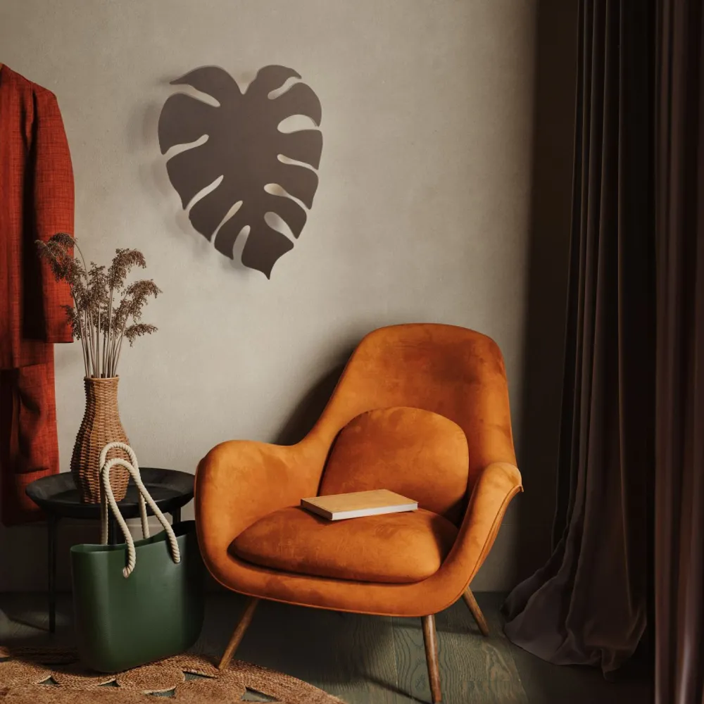 TK Lighting Indirekte Wandleuchte Metall Braun H: 54 cm 3x G9 Blatt* Wandleuchten|Flurlampen