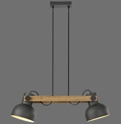 Just Light Industrial Pendelleuchte Holz Metall E27 flexibel