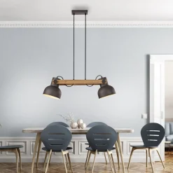 Just Light Industrial Pendelleuchte Holz Metall E27 flexibel