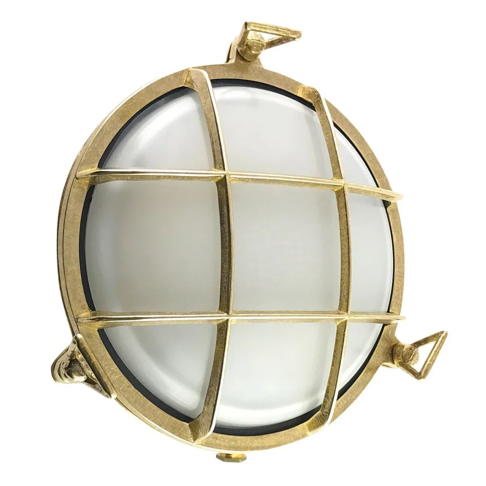 Andromeda Kellerleuchte Glas Echt-Messing E27 IP64 Ø 24 cm rund* Außenwandleuchten|Feuchtraumleuchten