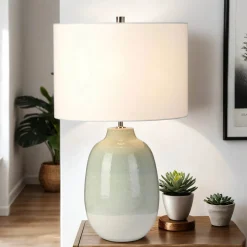 New Elstead Keramik Tischlampe Creme Grün Klassisch 61cm LYSE