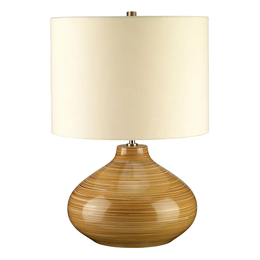 Elstead Keramik Tischleuchte Holz Optik 52cm hoch rund* Tischlampen|Schlafzimmer Lampen