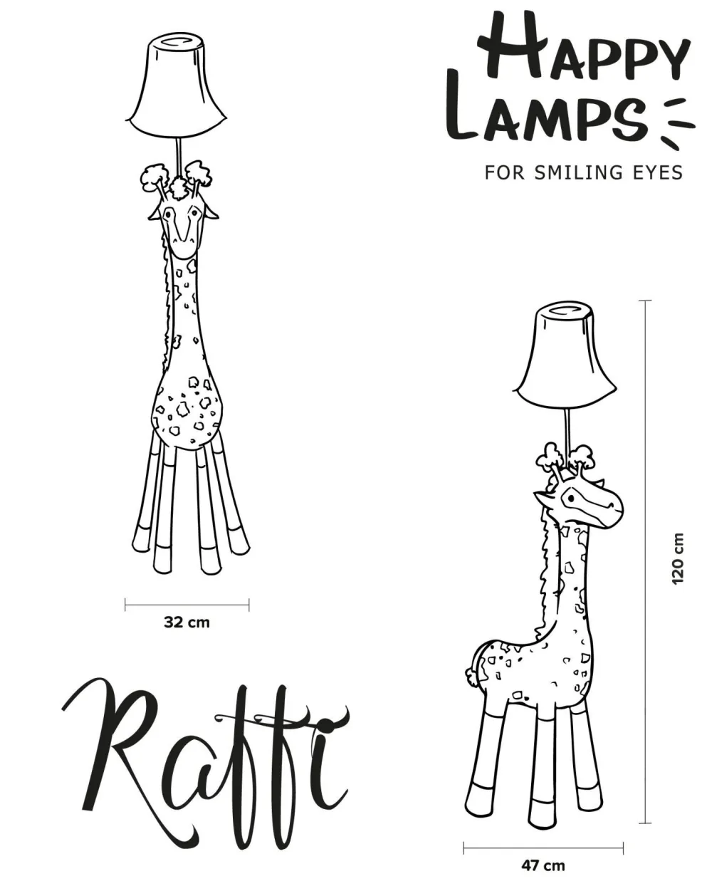 New Happy Lamps Kinderleuchte Giraffe 126 cm Braun Beige Weiß vegan LED