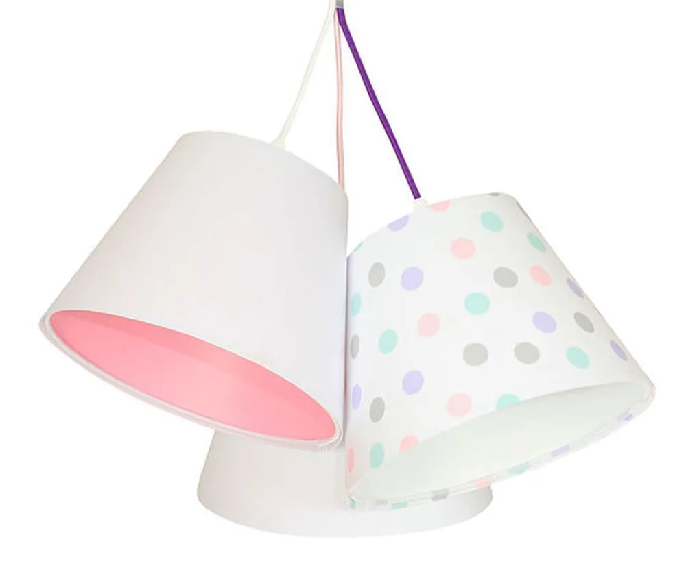 New BPS Koncept Kinderzimmerlampe SAMY Weiß Rosa gepunktet 3-flmg