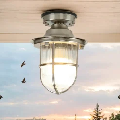 Lido Kleine Deckenleuchte außen E27 Messing Riffelglas Maritim* Metall Lampen|Messinglampen