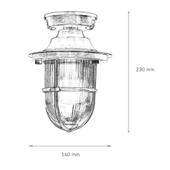Lido Kleine Deckenleuchte außen E27 Messing Riffelglas Maritim* Metall Lampen|Messinglampen