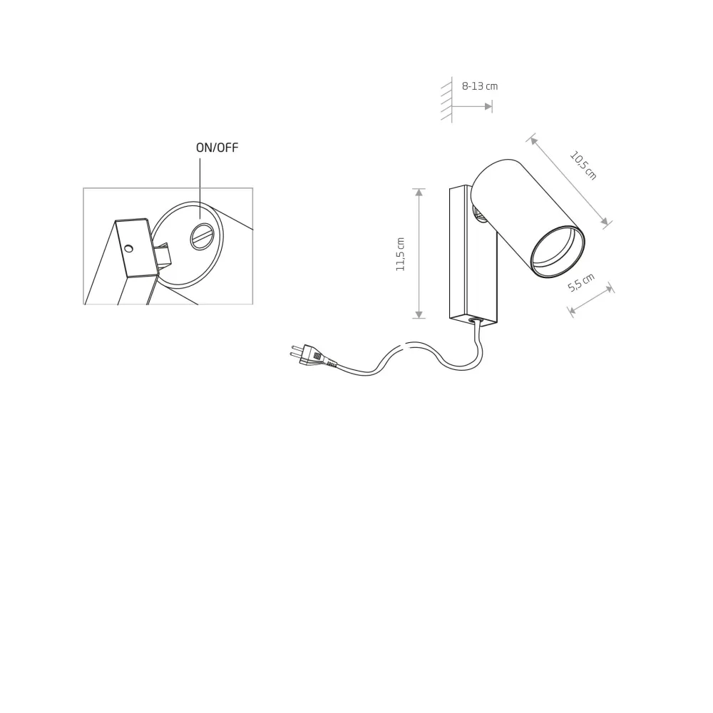 Easylight Kleine Spot Lampe mit Schalter Kabel Schwarz GU10* Moderne Lampen|Küchenlampen