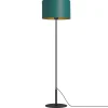 Luminex Kleine Stehlampe Metall Stoff 150 cm E27 in Petrol Gold* Metall Lampen|Stehlampen