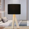 Discount Trio Reality Kleine Tischlampe Holz Stoff H:31cm Ø17cm modern