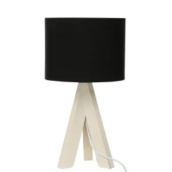 Discount Trio Reality Kleine Tischlampe Holz Stoff H:31cm Ø17cm modern