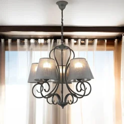 Lamkur Kronleuchter ABUELA Stoff 5-flmg Landhaus Esstisch* Hängelampen|Esszimmer Lampen