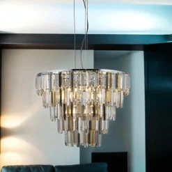 Sale Searchlight Kronleuchter Art Déco Ø 65 cm Kristall Rauchglas 9x E14