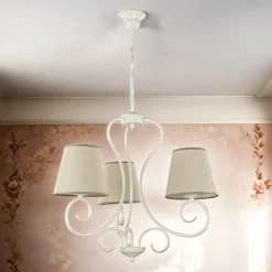Lamkur Kronleuchter Beige Landhaus Stoff Esstisch Lampe* Wohnzimmerlampen|Stofflampen